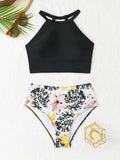 2026 High Waist Bikini Women High Neck Swimsuit Printed Swimwear Female Padded Beachwear Bathers Bathing Swimming Swim Suit