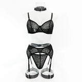Toucheart 5-Piece Suit Sexy Underwear Suit Flocked Leopard Print Fashionable Hollow Sexy Lingerie Women Perspective Underwear
