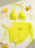 DEKA Lace Ruffled Swimwear Women Bikinis Set Backless Lace Up Bathing Suit Sexy Thongs Split Swimsuit Summer Beach Mini Skirt