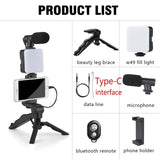 Smartphone Vlogging Kit With Tripod Phone Holder Mini Microphone LED Fill Light Starter For TikTok Live Stream Video YouTube