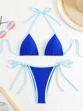 Sexy Micro Bikini 2025 Women Pink Blue Contrast Push Up Tie Side Thong Swimsuit Brazilian Beach Bandage Bathing Suit Swimwear