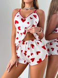 New Fashion Women's Sleepwear Set Heart Print Two Piece Pajamas Breathable Sexy Summer Loungewear with Top and Shorts