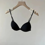 Wireless Summer Bra French Style, Front Closure Thin Straps for Sml Bust Seamless Triangle Cup Beautiful Back No Show Comfort AB
