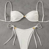 Solid Split Swimsuit Women 2 Piece Triangle Bandage High Cut Thong Bikini Push Up Summer New Sexy Bathing Suit Beachwear
