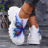 Fashion Butterfly Print Knit Sneakers for Women Breathable Mesh Platform Sneakers Shoes Woman Plus Size Thick Sole Walking Shoes