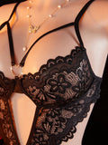 Adult Semi Transparent Heart-shaped Ornament Lace erotic Underwear Suspender Women Sexy Lingerie Nightclub Party Bodysuit