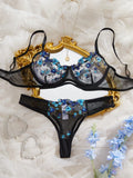 Fairy Bra Set Women Bralette 2-Piece Underwear Sets Floral Embroidery Steel Ring Bra And Panty Set
