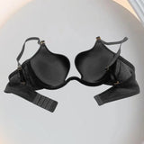 Black deep V-neck cinched top underwear for women, large breasts make small, soft steel coil bra, sexy mesh bra