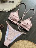 7 Colors New Cross Back Bikini Female Swimsuit Women Swimwear Two-pieces Bikini set High Leg Cut Bather Bathing Suit Swim V8252