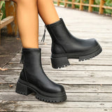 Pu Leather Black Ankle Boots Women Plus Size 42 Back Zipper Platform Boots Woman Streetwear Thick Sole Motorcycle Shoes Female