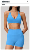 Seamless Yoga Excersize Sets Women Cross Back Sports Bra Tracksuit Workout Clothes High Waist Hip Lifting Shorts Fitness Suits