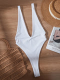 Deep V Neck High Leg Cut One Piece Swimsuit Women Thong Swimwear Female Bather Monokini Backless Bathing Suit Swim Beachwear