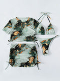 4 Pieces Halter Bikini Swimsuit With Marble Print Cover Up 2026 Swimwear Female Beachwear Bathing Swimming Suit Women Summer