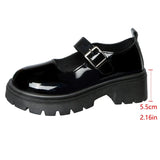 Patent Leather Thick Sole Mary Jane Shoes Women 2025 Ankle Buckle Platform Pumps Woman Round Toe High Heel Lolita Shoes Female