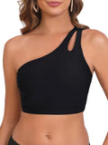 2026 One Shoulder Swimsuit Only Tops Padded Sporty Swimwear Women Solid Bathers Bathing Swimming Swim Suit Female