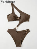 Asymmetric One Shoulder Cut Out One Piece Swimsuit Women Swimwear Female Metal Ring High Cut Leg Bather Bathing Suit Swim V8265