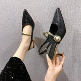 New Summer Fashion Pointed Toe Pearl Shoes Women Sexy Women Sandals High Heels Banquet Women Shoes