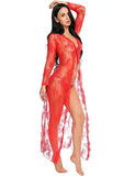 Toucheart Sexy Lace Mesh Transparent Sexy Robe Nightgown Women's See-Through Lace Printing Deep V-Neck Home Ultrathin Nightgown
