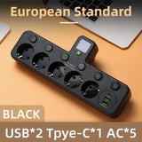 EU plug and socket 4 sockets, multi plug wall power plug and socket without extension cable or USB and Type-C port