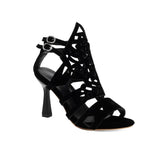 2026 Summer New Women's Black High Heels Made of Suede Leather with Exposed Toes and Thin Heels Suitable for Date Wearing