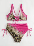 2026 Drawstring V Neck High Waist Bikini Women Printed Swimwear Female Swimsuit Bathers Bathing Swimming Suit Beachwear Summer