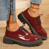 Fashion Printed Platform Oxford Shoes Women Comfortable Plus Size 43 Lace Up Pu Leather Shoes Woman Red Thick Sole Loafers Mujer
