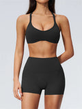 2 Piece Summer Yoga Sets for Women Hollow Back Cross Sports Bra Fitness Clothes Tight High Waist Shorts Running Workout Clothes
