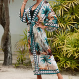 13 Colors Printed With Belt Crochet Knitted Tunic Beach Dress Beach Wear Beachwear Beach Cover Up Cover-upsFemale Women V7201