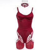 Toucheart Erotic Bodysuit Sexy Hot Tight Plunge Seductive Women's Intimate Flirt Romantic Garter Four-piece Set with Stockings