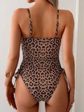 Vintage Brown Leopard Print Swimwear 2026 Women Sexy Drawstring Side Tummy Control  One Piece Swimsuit Summer Swimming Suits
