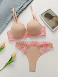 Women's Pink Lace Bra and Panty Set  Soft Floral Lace Everyday Comfort Perfect for Casual Wear sexy Lingerie set B2631