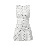 2026 Fashion Women Tank Dress Dots Print/Solid Color Sleeveless Slim Fit Ruched Short Dress for Daily Office Party