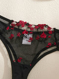BlackRed Embroidered Floral Lingerie Set - Sexy Bra And G-string Combo with Heart Decoration Underwear Set for Women ZA824028