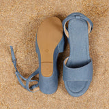 10Cm Chunky Wedge Heel Sandals Women Plus Size 43 Denim Ankle Strap Rome Sandals Woman Summer Non Slip Thick Platform Sandles