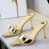 BIGTREE Shoes Women PVC Transparent Shoes for Women Sexy Pointed Open Toe Shallow Slider Slippers Ladies Sandal High Heels Mules