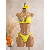 With Skirt 3D Flower Halter Bikini Women Swimwear Female Swimsuit Three-Pieces Bikini Set Padded Bather Bathing Suit Swim  V8346