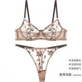 Elegant French Lingerie Set Sexy Embroidery Ultra Thin Bra Thong, Large Bust Minimizer Plus Size Anti Sagging Comfort MOYISU Bra