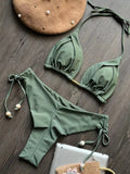 New Solid Color Bikini Set 2026 Women's Swimsuit Hanging Neck Rope Split Swimsuit 2-piece Set Summer Beachwear