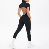 Women's Seamless Yoga Jumpsuits Sports Fitness Zipper Open Beauty Back Hip-lifting One-Piece Running Training Workout Bodysuits