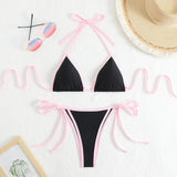 2026 Summer Women Patchwork Swimsuit Sexy Backless Neck Bikini Set Lace-up Bathing Suit Beachwear Femme Padded Swimwear Holiday
