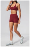 2 Piece Summer Yoga Sets for Women Hollow Back Cross Sports Bra Fitness Clothes Tight High Waist Shorts Running Workout Clothes