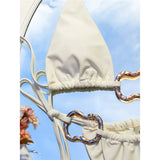 Sexy Halter Metal Rings High Leg Cut Bikini Female Swimsuit Women Swimwear Two-Pieces Bikini Set Bather Bathing Suit Swim V6564