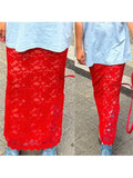 Women's Summer Lace Long Skirts Elegant Low Waist Solid Color See-Through Midi Skirts Slim Fit Skirts
