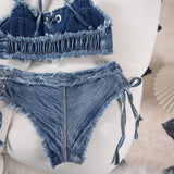 DEKA Retro Women Bikini Denim Suits Summer Halter Camis+ Mini Pant Lingerie Fashion Vacation Swimsuits Sexy Bra&Briefs Sets