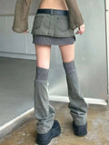 American Retro Patterned Patchwork Denim Suit Half Skirt Women Y2K Irregular Short Skirt Leg Cover Two-piece Set For Wearing N8J