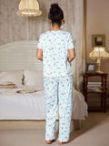 Women's Sleepwear New Loose Pajamas Floral Short-sleeved Trousers Loungewear Casual Wear Two-piece Set Pijamas Pyjamas Women