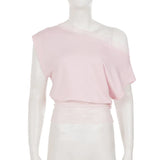 Summer T-shirt lace off-shoulder short-sleeved T-shirt waist fashion versatile top