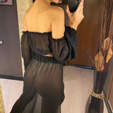 2026 Leopard Off Shoulder Long Sleeve 2 Pieces Set Beach Cover Up Cover-ups Beach Dress Beach Wear Beachwear Female Women V3728