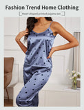 Ladies Heart Print Pajama Set Sexy V Neck Cami Top & Elastic Waistband Pants Pyjama 2 Pieces Women's Sleepwear & Loungewear Pjs
