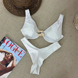 Sexy Black White Bikini Set 2026 Women Metal Ornament Push Up Underwire Bra Thong Swimsuit Beach Holiday Bathing Suit Swimwear
